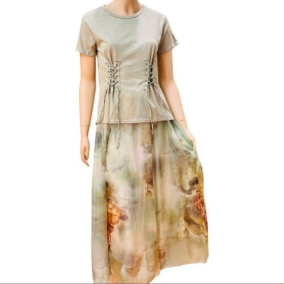 Soft Green Floral A line Maxi Shirt NEW - Picture 3 of 4